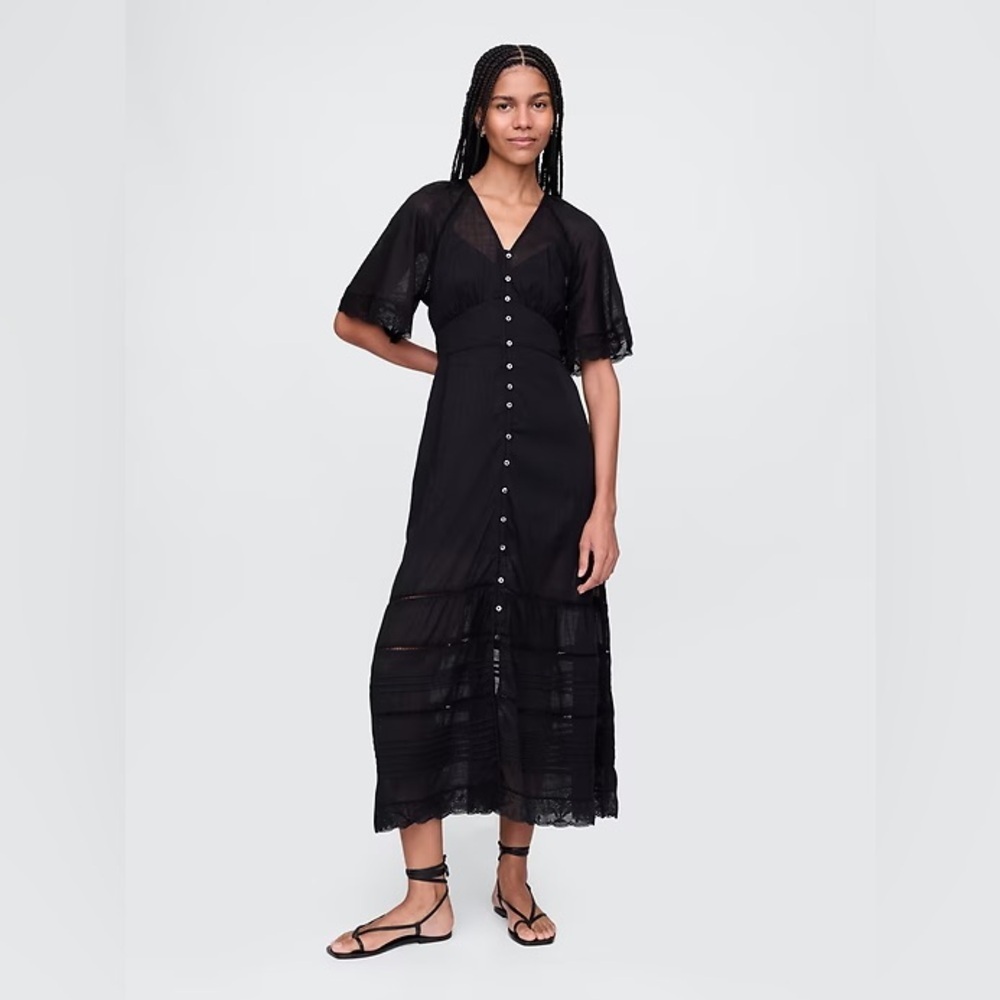 Nwt! Gap Black Lace-Trim Midi Dress 717875 - Small & Xs